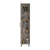 TUHOME Laska Tall Storage Cabinet with Five Interior Shelves, Integrated Broom Hangers, Wide Door Access, Metal Handle and Raised Legs, Space-Saving Multi-Purpose Organizer for Cleaning Supplies and Home Essentials