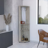 TUHOME Chicago Mirrored Corner Bar Cabinet with Double Glass Doors, Stemware Rack, Two Open Shelves and Space-Saving Triangular Design, Elegant Vertical Liquor Storage Solution for Living Rooms and Home Entertainment Areas