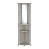 TUHOME Chicago Mirrored Corner Bar Cabinet with Double Glass Doors, Stemware Rack, Two Open Shelves and Space-Saving Triangular Design, Elegant Vertical Liquor Storage Solution for Living Rooms and Home Entertainment Areas