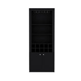 Nero 74-Inch Tall Bar Cabinet with Glass Holder Stemware Rack, 4 Shelves, 10-Bottle Wine Cubbies and Multi-Use Storage, Modern Liquor Cabinet and Home Bar Unit for Organized Display and Sophisticated Entertainment