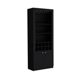 Nero 74-Inch Tall Bar Cabinet with Glass Holder Stemware Rack, 4 Shelves, 10-Bottle Wine Cubbies and Multi-Use Storage, Modern Liquor Cabinet and Home Bar Unit for Organized Display and Sophisticated Entertainment