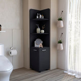 Tuhome Malibu 62" Tall Double Door Corner Linen Cabinet with Four Spacious Shelves, Freestanding Vertical Storage Tower for Towels Toiletries and Bathroom Essentials, Modern Space-Saving Organizer Unit