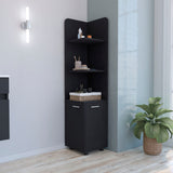 Tuhome Malibu 62" Tall Double Door Corner Linen Cabinet with Four Spacious Shelves, Freestanding Vertical Storage Tower for Towels Toiletries and Bathroom Essentials, Modern Space-Saving Organizer Unit
