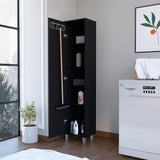 TUHOME Laska Tall Storage Cabinet with Five Interior Shelves, Integrated Broom Hangers, Wide Door Access, Metal Handle and Raised Legs, Space-Saving Multi-Purpose Organizer for Cleaning Supplies and Home Essentials
