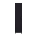 TUHOME Laska Tall Storage Cabinet with Five Interior Shelves, Integrated Broom Hangers, Wide Door Access, Metal Handle and Raised Legs, Space-Saving Multi-Purpose Organizer for Cleaning Supplies and Home Essentials