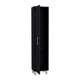 TUHOME Laska Tall Storage Cabinet with Five Interior Shelves, Integrated Broom Hangers, Wide Door Access, Metal Handle and Raised Legs, Space-Saving Multi-Purpose Organizer for Cleaning Supplies and Home Essentials