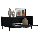 TUHOME Shan 15" High Minimalistic Coffee Table with Pull-Down Cabinet Door and Open Shelf, Modern Rectangular Living Room Center Table with Functional Storage for Books, Décor and Essentials, Sleek Contemporary Design
