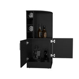 TUHOME Jakes 42" Tall Corner Bar Cabinet with Eight Wine Bottle Cubbies, Double-Door Storage Cabinet, Space-Saving Liquor Organizer for Living Room or Dining Room, Modern Home Bar Furniture with Functional Shelves and Elegant Design