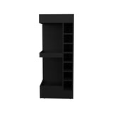 TUHOME Lyman 46" Tall Corner Bar Cabinet with Fourteen Wine Bottle Cubbies and Three-Tier Storage, Space-Saving Liquor Cabinet for Living Room or Dining Room, Modern Home Bar Organizer with Open Shelves and Contemporary Design