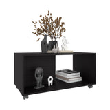 TUHOME Patrick 36" Wide Rectangular Coffee Table with One Shelf, Mobile Modern Center Table for Living Room, Rolling Contemporary Coffee Table with Storage Surface for Decor, Books, Magazines and Essentials