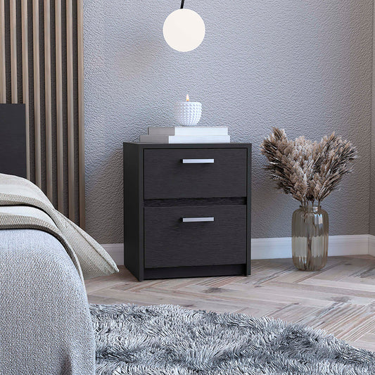 Tuhome Trivor 2-Drawer Nightstand with Spacious Storage, Modern Bedside Table with Metal Handles, Compact Design for Bedrooms and Small Spaces, Functional Nightstand with Superior Top for Essentials and Daily Use