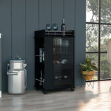 Baltimore Bar Cart with Glass Door Cabinet, Two Side Display Shelves, Spacious Serving Top and Smooth-Rolling Casters for Mobile Home Entertaining, Organized Bottle Storage and Stylish Cocktail Preparation