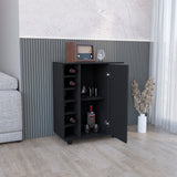 Lothian Bar Cart with Single-Door Cabinet, Two Side Storage Shelves, Built-In Six-Bottle Wine Rack and Smooth-Rolling Casters for Mobile Entertaining, Organized Beverage Service and Stylish Home Bar Functionality