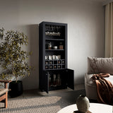 Nero 74-Inch Tall Bar Cabinet with Glass Holder Stemware Rack, 4 Shelves, 10-Bottle Wine Cubbies and Multi-Use Storage, Modern Liquor Cabinet and Home Bar Unit for Organized Display and Sophisticated Entertainment