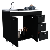 Ferretti Utility Sink Base Cabinet with Stainless Steel Countertop, Three Storage Drawers, Double-Door Cabinet and Integrated Faucet Opening for Modern Kitchen Organization, Prep Convenience and Functional Home Utility