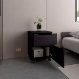 Ethan Open Shelves Nightstand with One Door, Modern Bedside Table for Bedroom Storage, Concealed Storage and Open Shelf for Nighttime Essentials, Stylish Table with Rich Kronos Wengue Finish