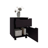 Ethan Open Shelves Nightstand with One Door, Modern Bedside Table for Bedroom Storage, Concealed Storage and Open Shelf for Nighttime Essentials, Stylish Table with Rich Kronos Wengue Finish