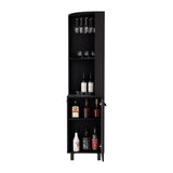 Tuhome Kaia 70-Inch Tall Corner Bar Cabinet with Built-In Wine Storage, Ten Bottle Cubbies, Four Shelves, Stemware Rack, Space-Saving Home Bar Furniture for Living Room or Dining Room Organization