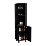 Tuhome Kaia 70-Inch Tall Corner Bar Cabinet with Built-In Wine Storage, Ten Bottle Cubbies, Four Shelves, Stemware Rack, Space-Saving Home Bar Furniture for Living Room or Dining Room Organization