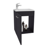 Saju 15.7" Floating Vanity with Resin Sink, One-Door Cabinet, and Open Shelf for Modern Bathroom Storage, Space-Saving Design for Small Bathrooms, Powder Rooms, and Tight Spaces, Ideal for Contemporary Interiors