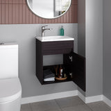 Furman Bathroom Vanity with Single Door and Open Shelf Compact Freestanding Sink Base Cabinet Modern Powder Room Small Space Storage Organizer Guest Bath Essential Furniture