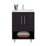 Conrad Freestanding Bathroom Vanity with Resin Sink, One-Door Cabinet, Open Shelf for Storage, Compact Modern Design for Small Bathrooms, Powder Room, and Space-Saving Organizer