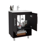 Conrad Freestanding Bathroom Vanity with Resin Sink, One-Door Cabinet, Open Shelf for Storage, Compact Modern Design for Small Bathrooms, Powder Room, and Space-Saving Organizer