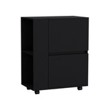 Glasgow Bar Cart with Two Pull-Down Door Cabinets, Two Open Shelves, Smooth Rolling Wheels with Brake System, Compact Mobile Serving Cart for Home Entertaining, Kitchen Storage and Living Room Organization
