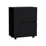 Glasgow Bar Cart with Two Pull-Down Door Cabinets, Two Open Shelves, Smooth Rolling Wheels with Brake System, Compact Mobile Serving Cart for Home Entertaining, Kitchen Storage and Living Room Organization