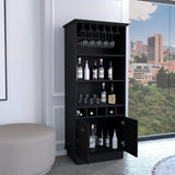 Dundee 70-Inch High Bar Cabinet with 10 Glass Slots, 5 Bottle Cubbies, 3 Open Shelves and Lower Storage Cabinet for Home Bar, Living Room or Dining Room Organization and Beverage Display