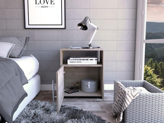 Tuhome Nordico Nightstand with Spacious Lower Cabinet, Open Shelf Storage, Modern Superior Top Surface, Sleek Contemporary Design, Functional Bedside Organizer for Books, Essentials, Lamps, and Daily Bedroom Use