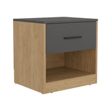 Alder 19.7" High One-Drawer Nightstand, Side Table, End Table with Open Shelf for Bedroom, Home Office, Living Room, Compact and Stylish Storage with Matte Gray Finish and Natural Oak Accents