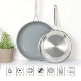 Martha Stewart Delaroux 9.5" & 12" Stainless Steel Fry Pan Set w/ Ceramic Non-Stick Interior