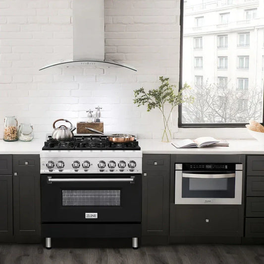 ZLINE 36" Professional Dual Fuel Range, Black Matte Door, RA-BLM-36
