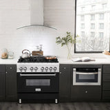 ZLINE 36" Professional Dual Fuel Range, Black Matte Door, RA-BLM-36