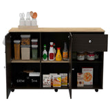Kitchen Island Cart Victoria, Four Interior Shelves, Six Carters, One Drawer, Double Door Cabinet