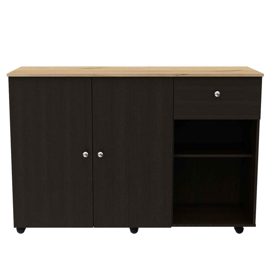 Tuhome Kitchen Island Cart Victoria with Four Interior Shelves, One Drawer, Double Door Cabinet, Six Casters for Easy Mobility, Ideal for Kitchens and Dining Rooms