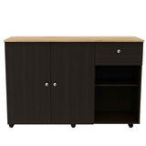 Kitchen Island Cart Victoria, Four Interior Shelves, Six Carters, One Drawer, Double Door Cabinet