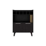 TUHOME Vance 40" High Bar Cabinet with Six Bottle Cubbies, Double-Door Storage Cabinets, Four Open Shelves, Modern Liquor and Wine Rack for Living Room, Dining Room, Home Bar Organization and Display