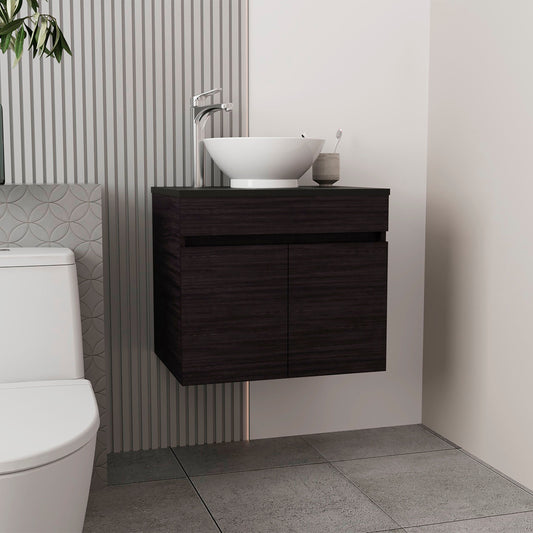 Manchester Free-Standing Bathroom Vanity Console Designed for Vessel Sink Integration Modern Style Featuring Ample Storage with Two Smooth Pull-Out Utility Drawers and One Open Display Shelf