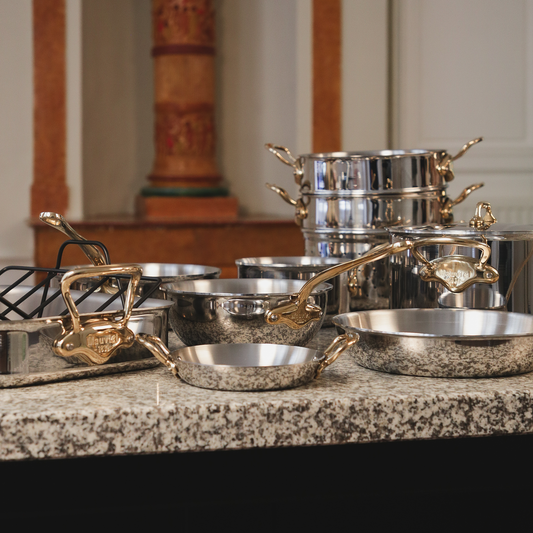Mauviel M'COOK B 5-Ply Splayed Saute Pan With Lid, Brass Handle, 2-Qt