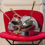 Mauviel M'COOK B 5-Ply Rondeau With Curved Lid, Brass Handles