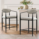 Manhattan 25.5" Chenille Metal Frame Counter Stool With Armrest And Footrest (Set of 3)