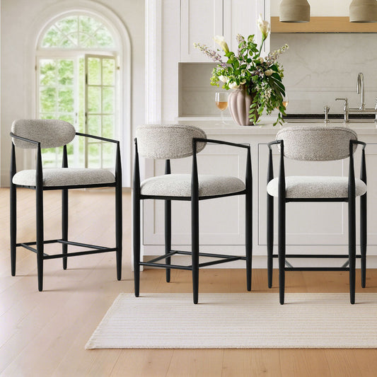 Manhattan 25.5" Chenille Metal Frame Counter Stool With Armrest And Footrest (Set of 3)