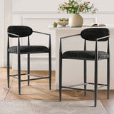 Manhattan 25.5" Chenille Metal Frame Counter Stool With Armrest And Footrest (Set of 3)