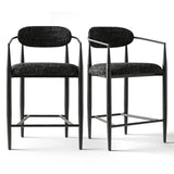 Manhattan 25.5" Chenille Metal Frame Counter Stool With Armrest And Footrest (Set of 3)