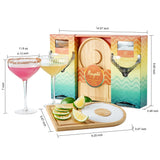 Margarita Glass, Salt & Board Gift Set - Includes 2 Ribbed 12oz