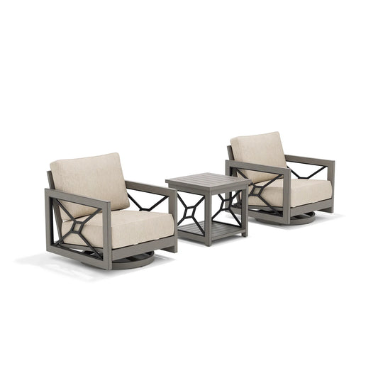 Marindo 3 Pieces Aluminum Patio Swivel Seating Set with Side Table