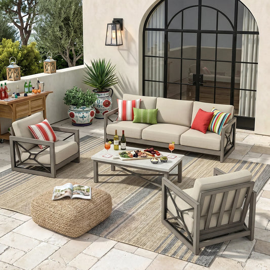 Marindo 4-piece Modern Outdoor Furniture Set with Composite Concrete Coffee Table
