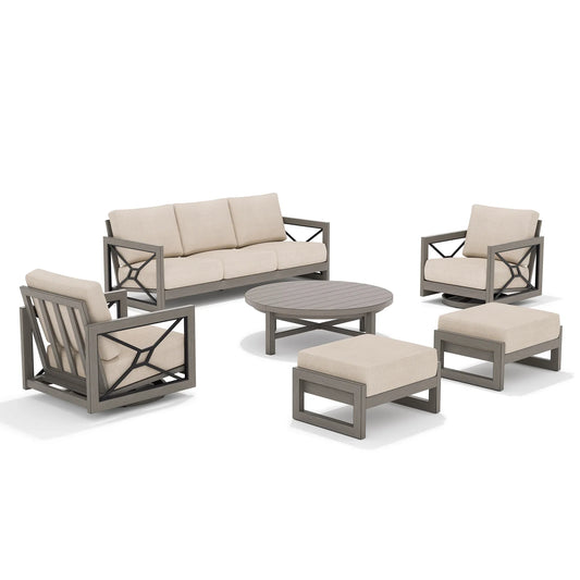 Marindo 6 Piece Outdoor Sofa Set With Swivel Chair and Ottoman